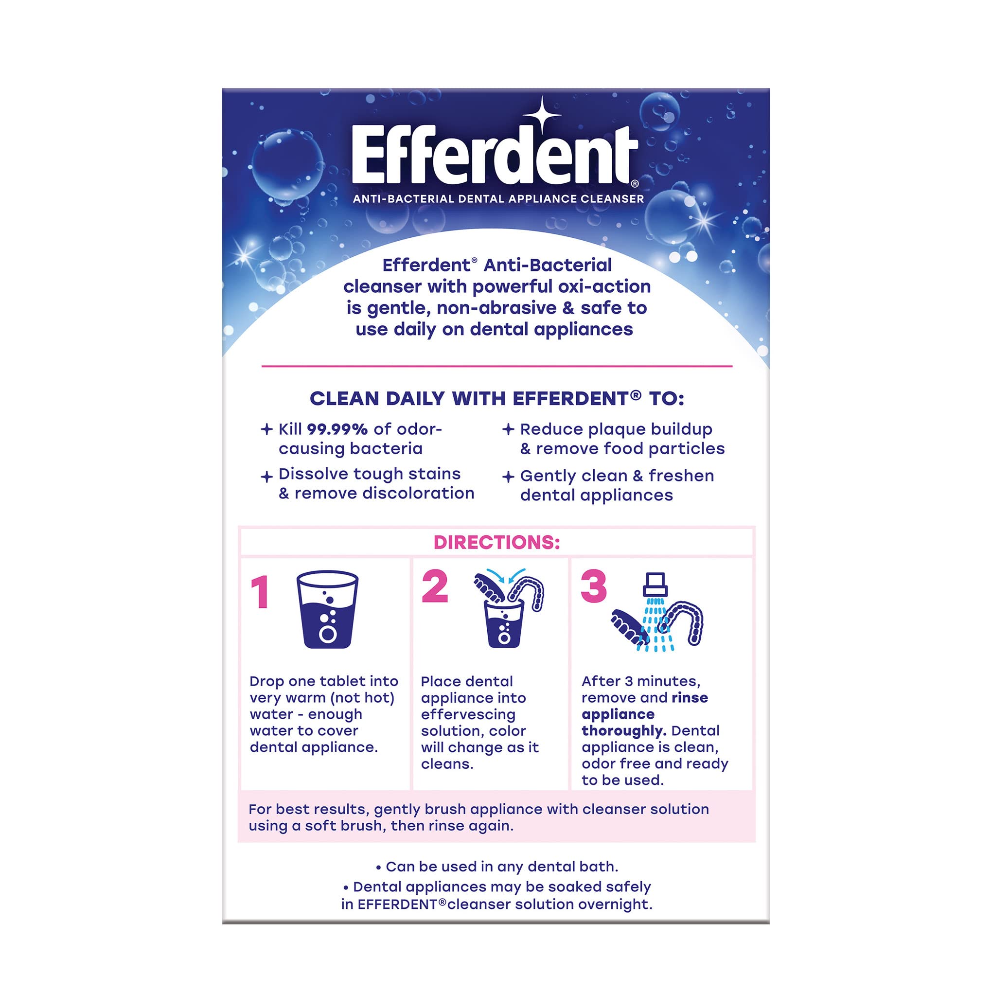 efferdent ambientación de baño con las tabletas y aparatos dentales listos para uso