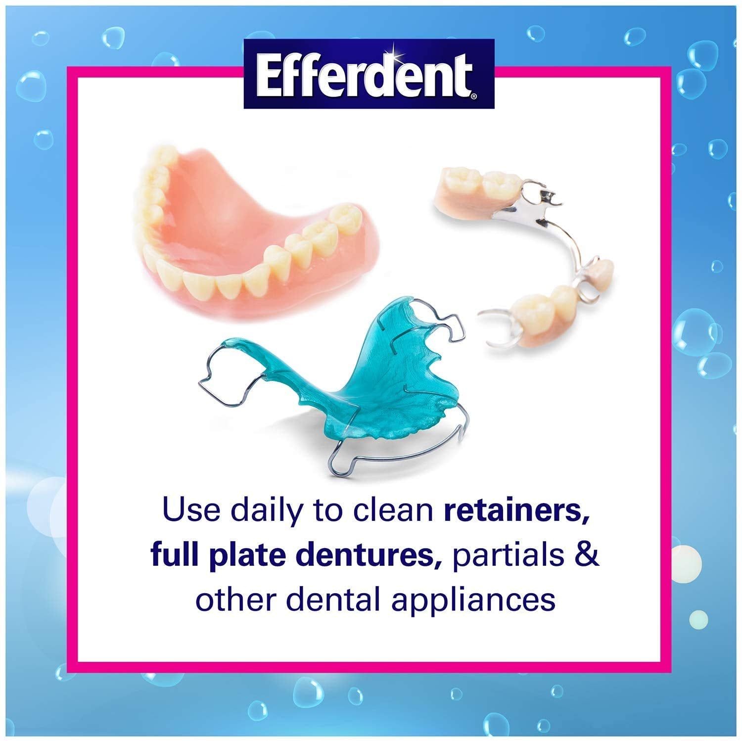 efferdent dentadura en remojo demostrando limpieza y frescura