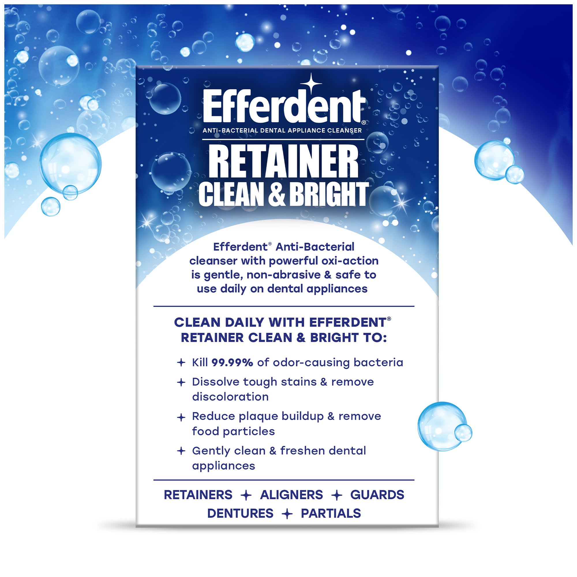 efferdent estilo de vida en baño matutino con aparato dental fresco