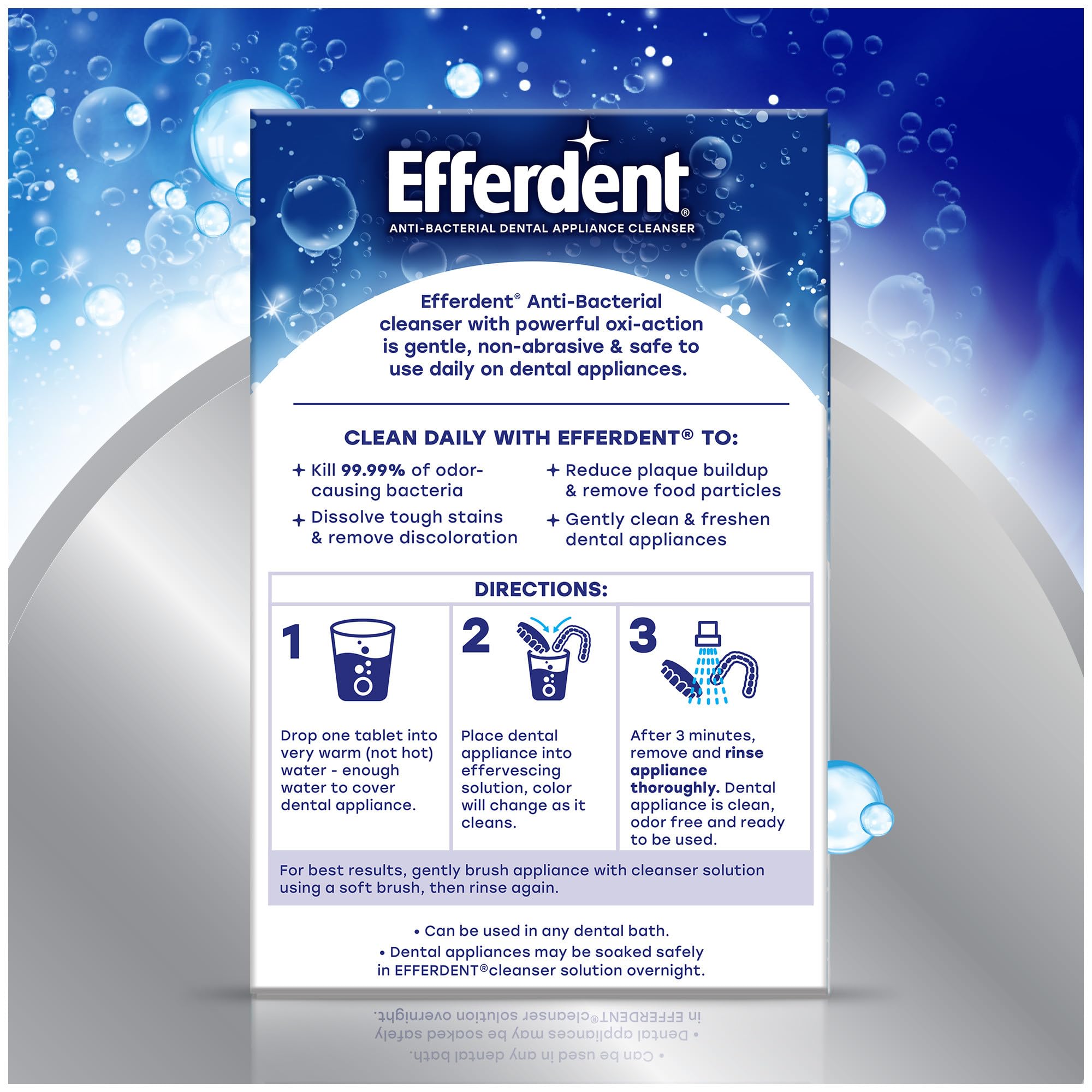 Efferdent uso en escenario de baño doméstico mostrando limpieza segura
