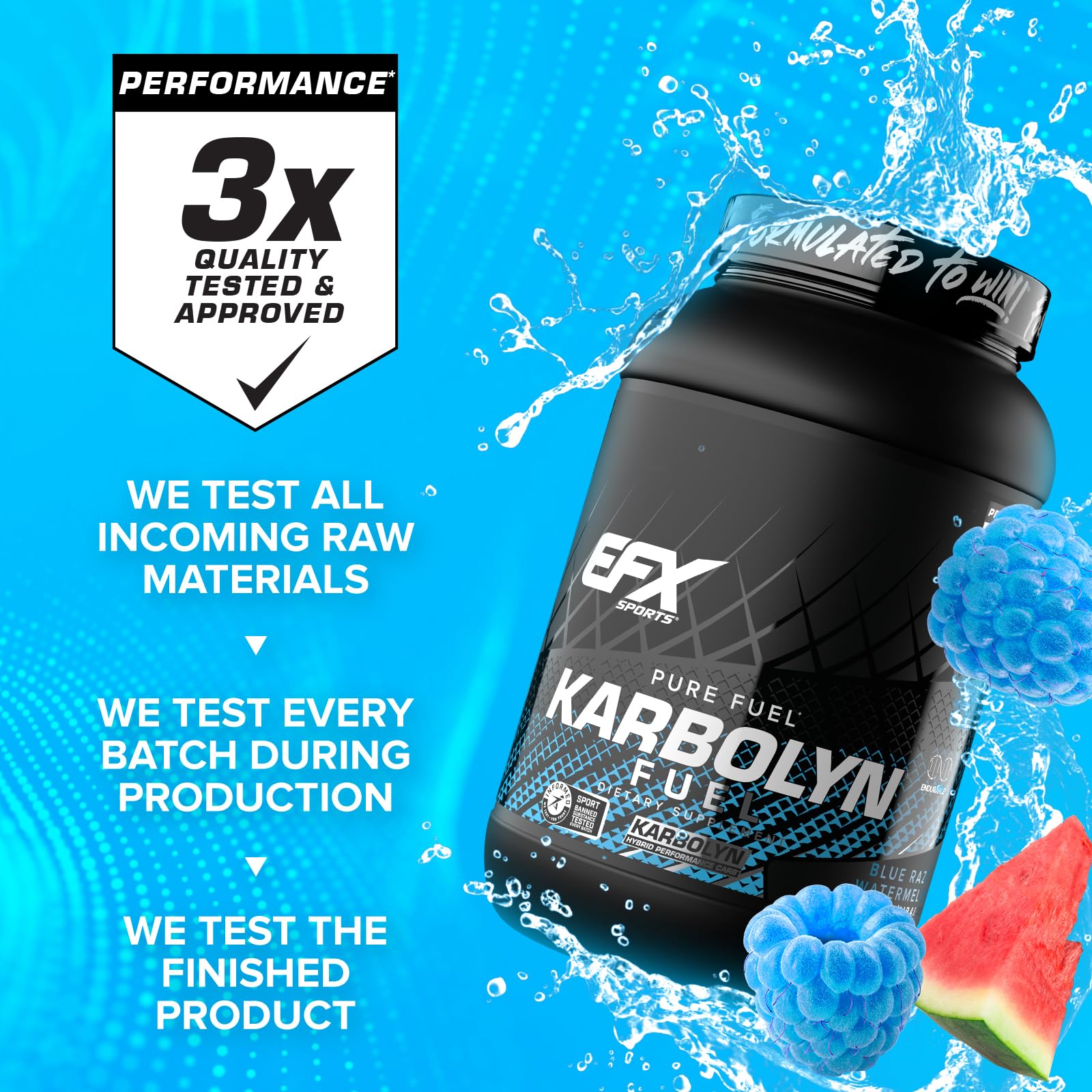 Etiqueta de Karbolyn Fuel EFX Sports con sello Informed-Sport y garantía de pureza