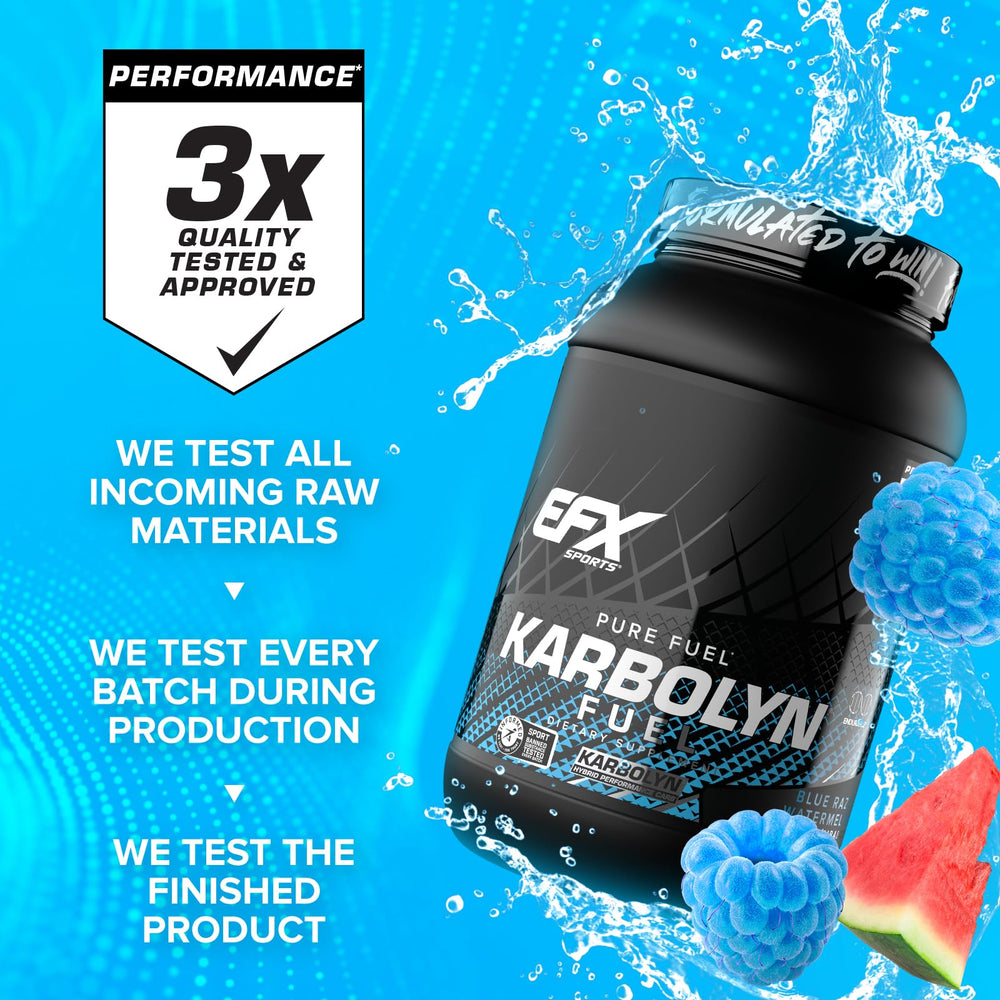 Etiqueta de Karbolyn Fuel EFX Sports con sello Informed-Sport y garantía de pureza