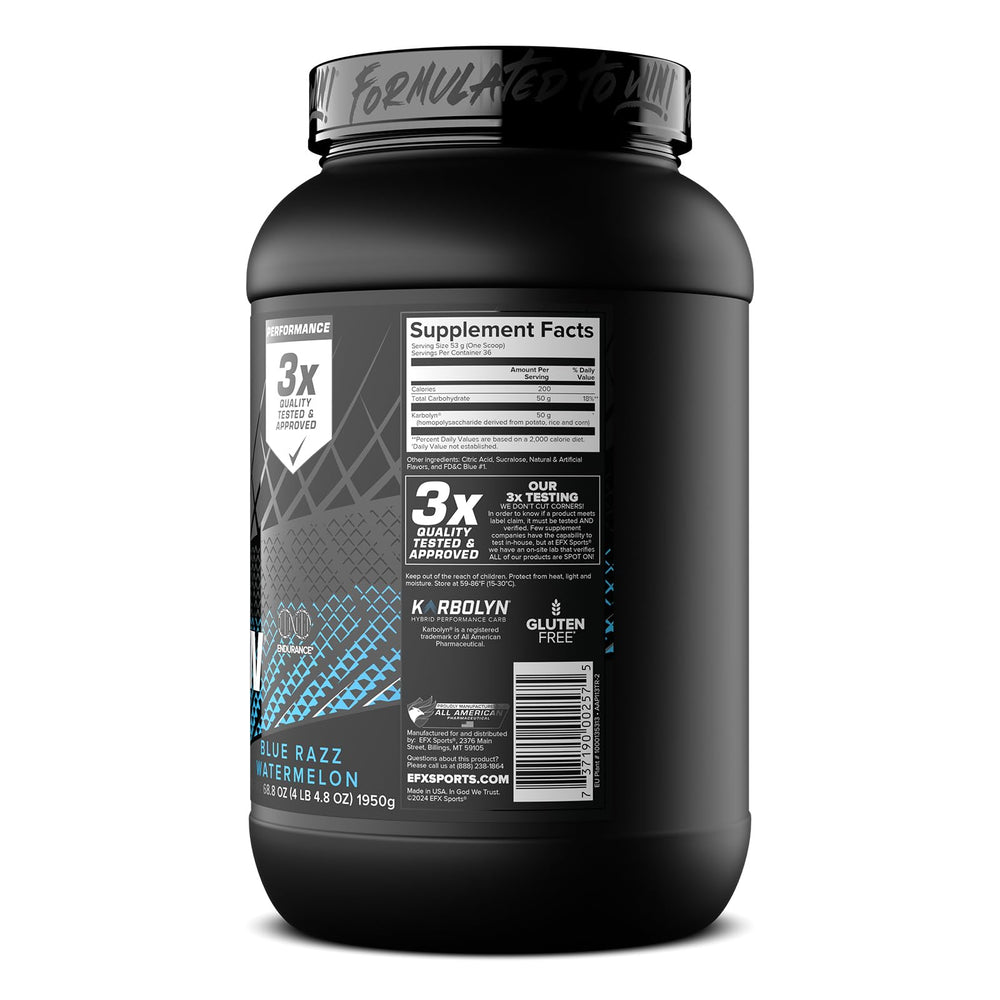Ingredientes de Karbolyn Fuel EFX Sports (papa, arroz, maíz) indicando origen natural