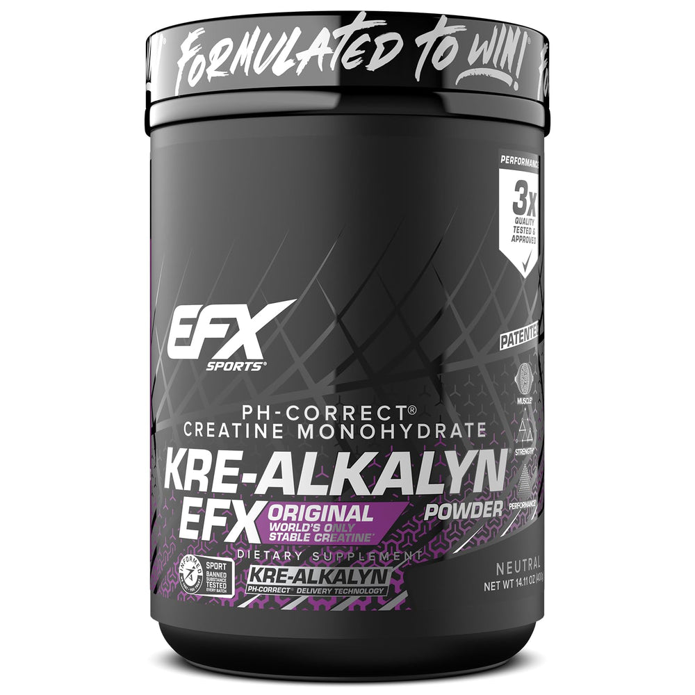 EFX Sports envase frontal del Kre-Alkalyn, muestra confianza y pureza