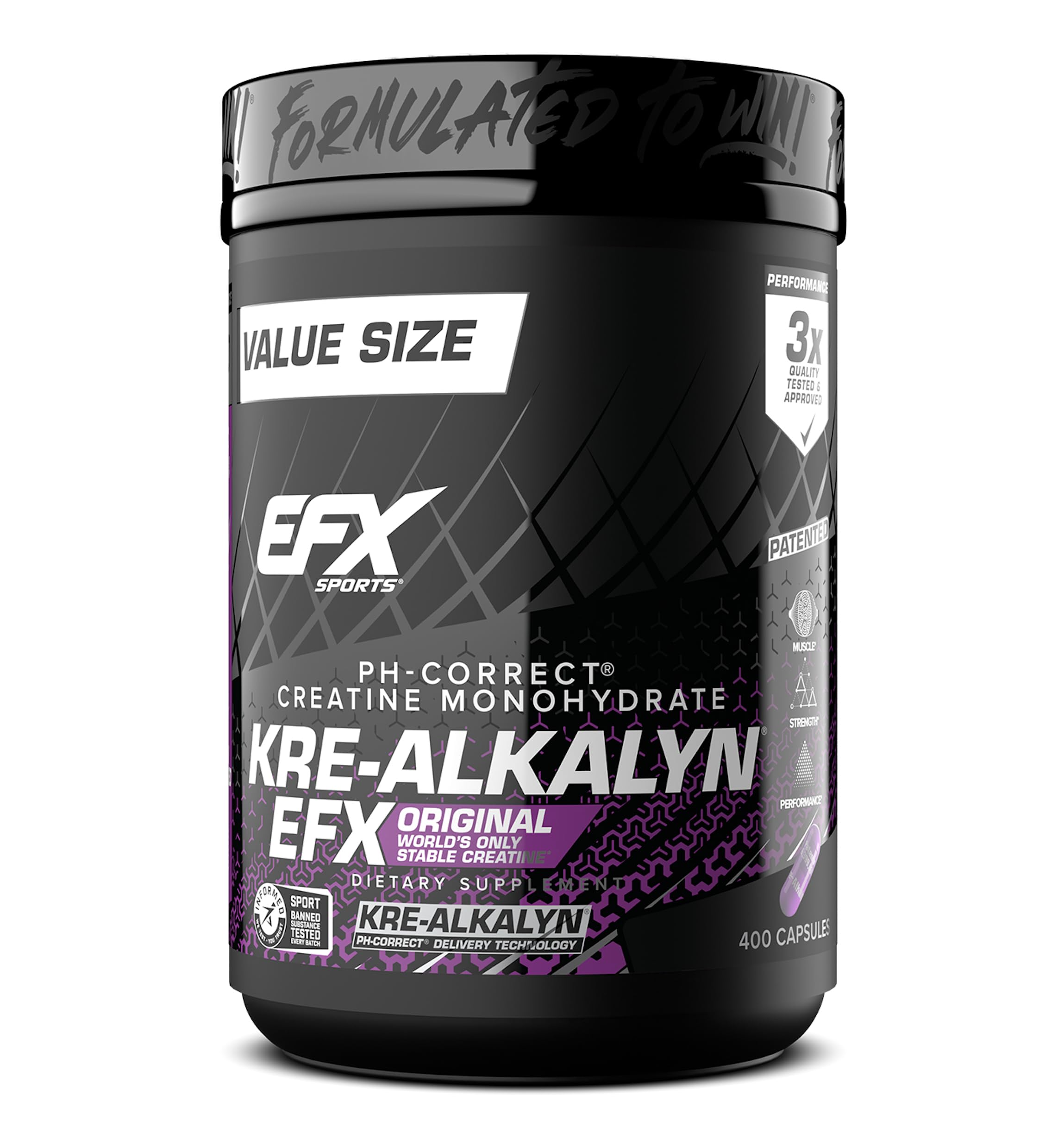 EFX Sports envase frontal mostrando diseño y cantidad, facilita identificación y conveniencia