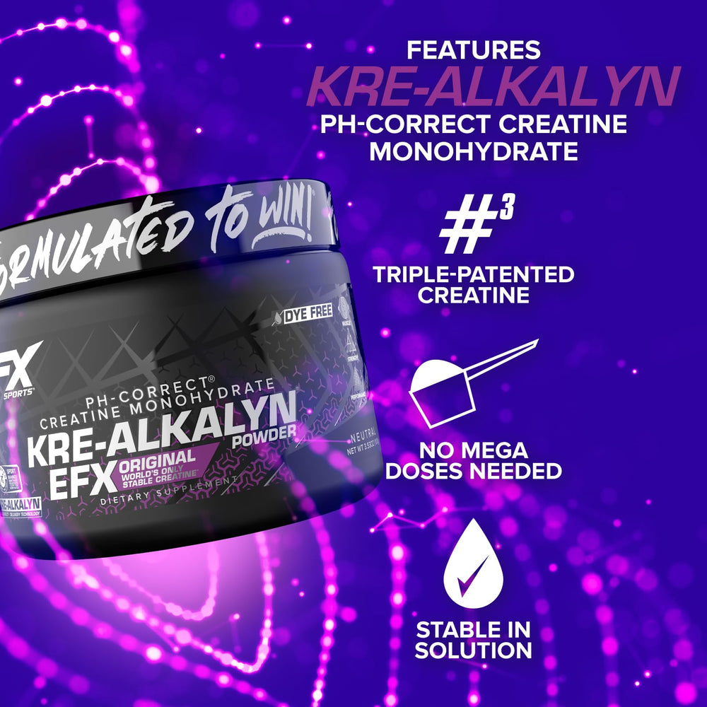 Cucharilla dosificadora con Kre‑Alkalyn EFX indicando porción precisa