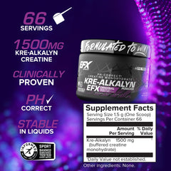 Vaso con Kre‑Alkalyn EFX disuelto en agua mostrando facilidad de mezcla