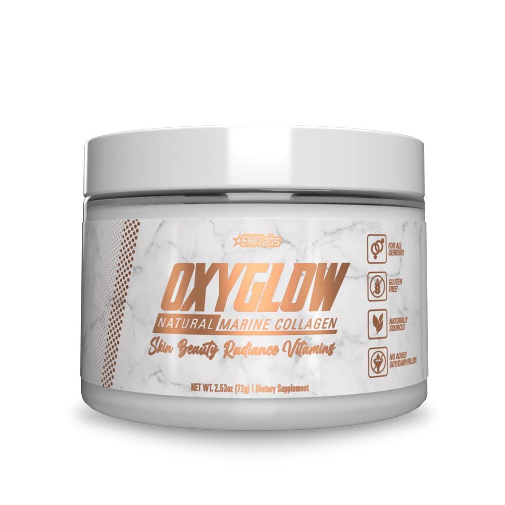 EHP Labs OxyGlow envase frontal mostrando diseño y raciones, aporta claridad sobre el producto