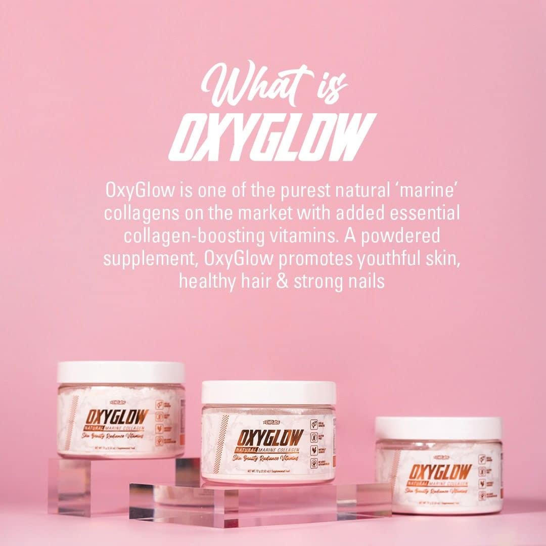 Textura de polvo de OxyGlow en primer plano, demuestra solubilidad y aspecto fino beneficioso