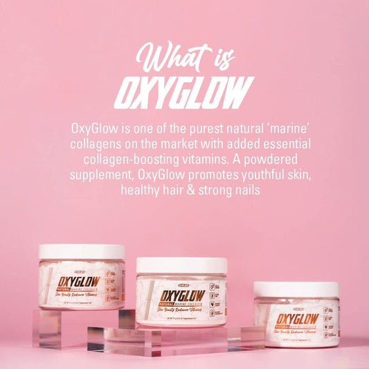 Textura de polvo de OxyGlow en primer plano, demuestra solubilidad y aspecto fino beneficioso