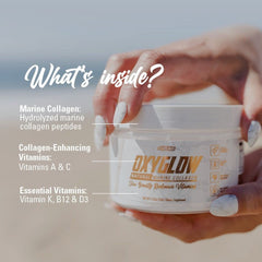 Vaso con OxyGlow disuelto en agua, EHP Labs favorece mezcla sin alterar sabor