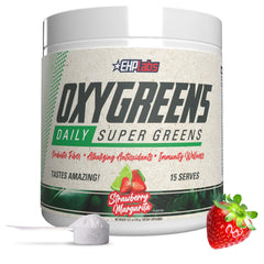 EHP Labs envase OxyGreens frontal, beneficio: identificación clara y confianza