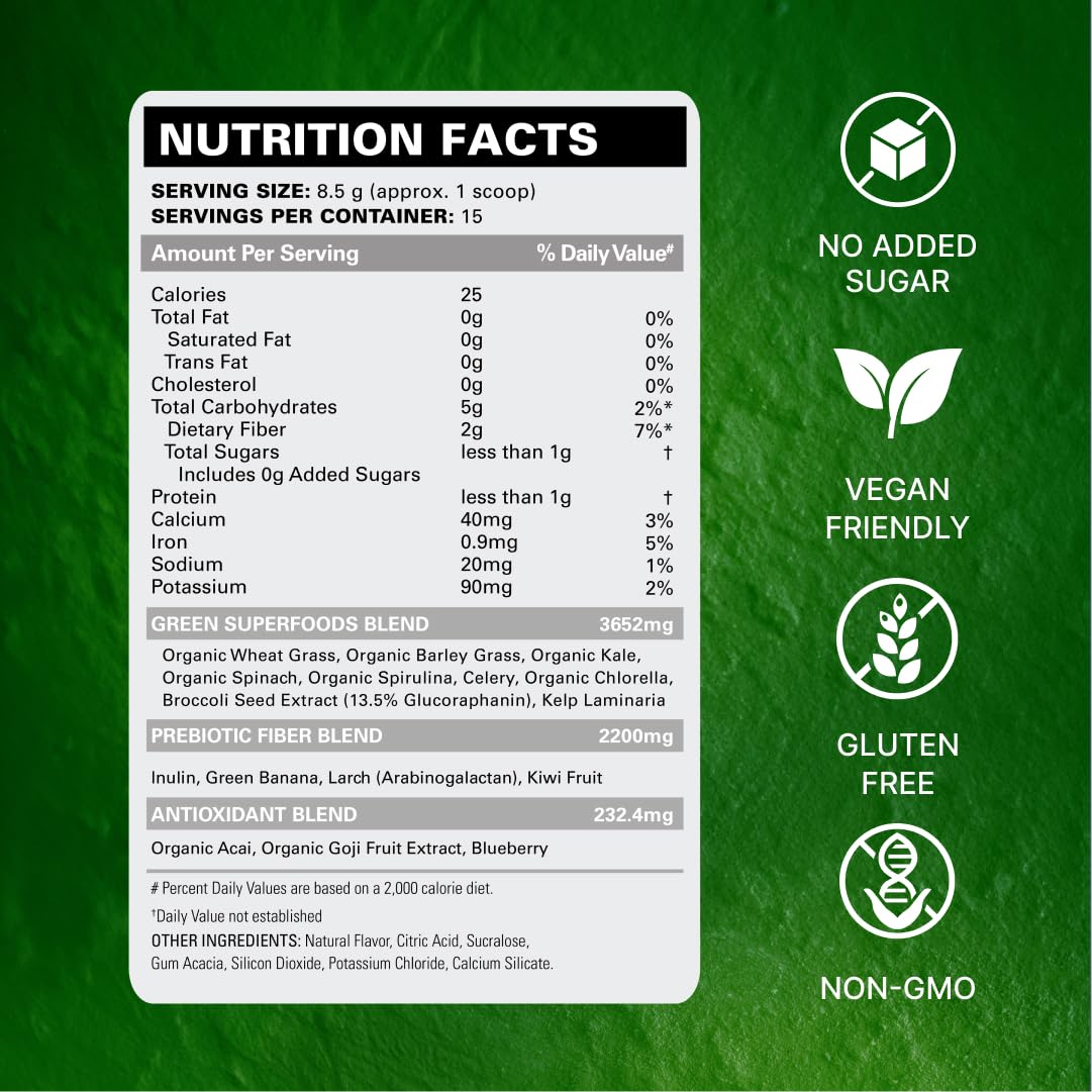 EHP Labs polvo OxyGreens textura, beneficio: mezcla fina y fácil disolución