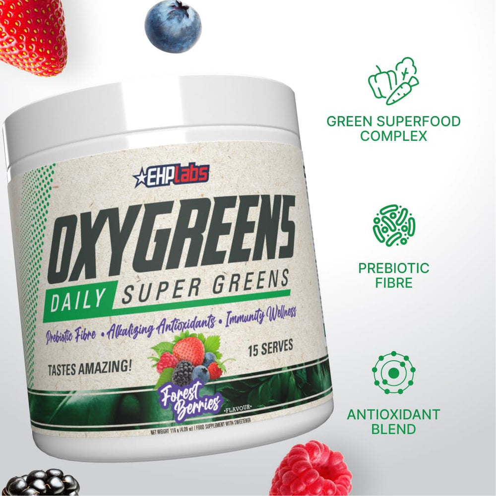 EHP Labs OxyGreens vaso mezclado listo para beber con sabor Forest Berries refrescante