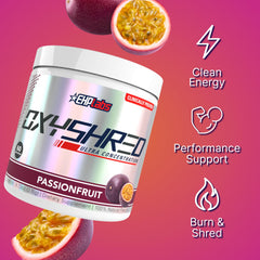 EHP Labs OxyShred cuchara medidora con polvo, ilustra dosis precisa y fácil uso