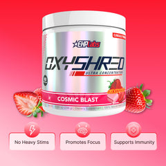EHP Labs OxyShred etiqueta con ingredientes clave y beneficios visibles