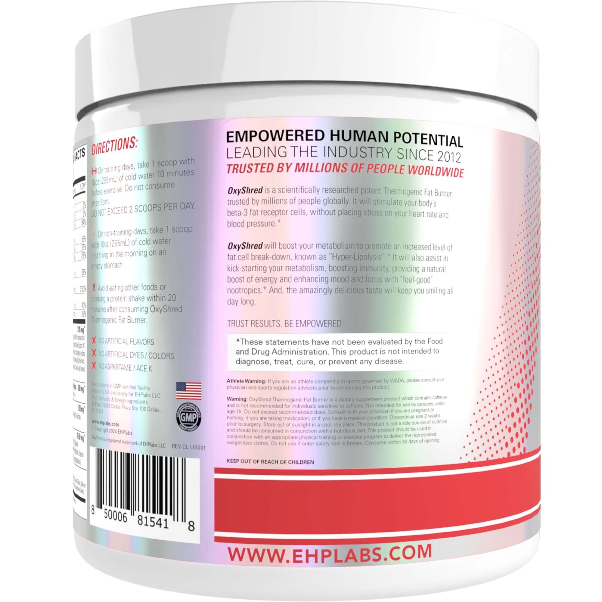 EHP Labs OxyShred bote sobre banco de gimnasio ilustrando uso práctico antes del entrenamiento