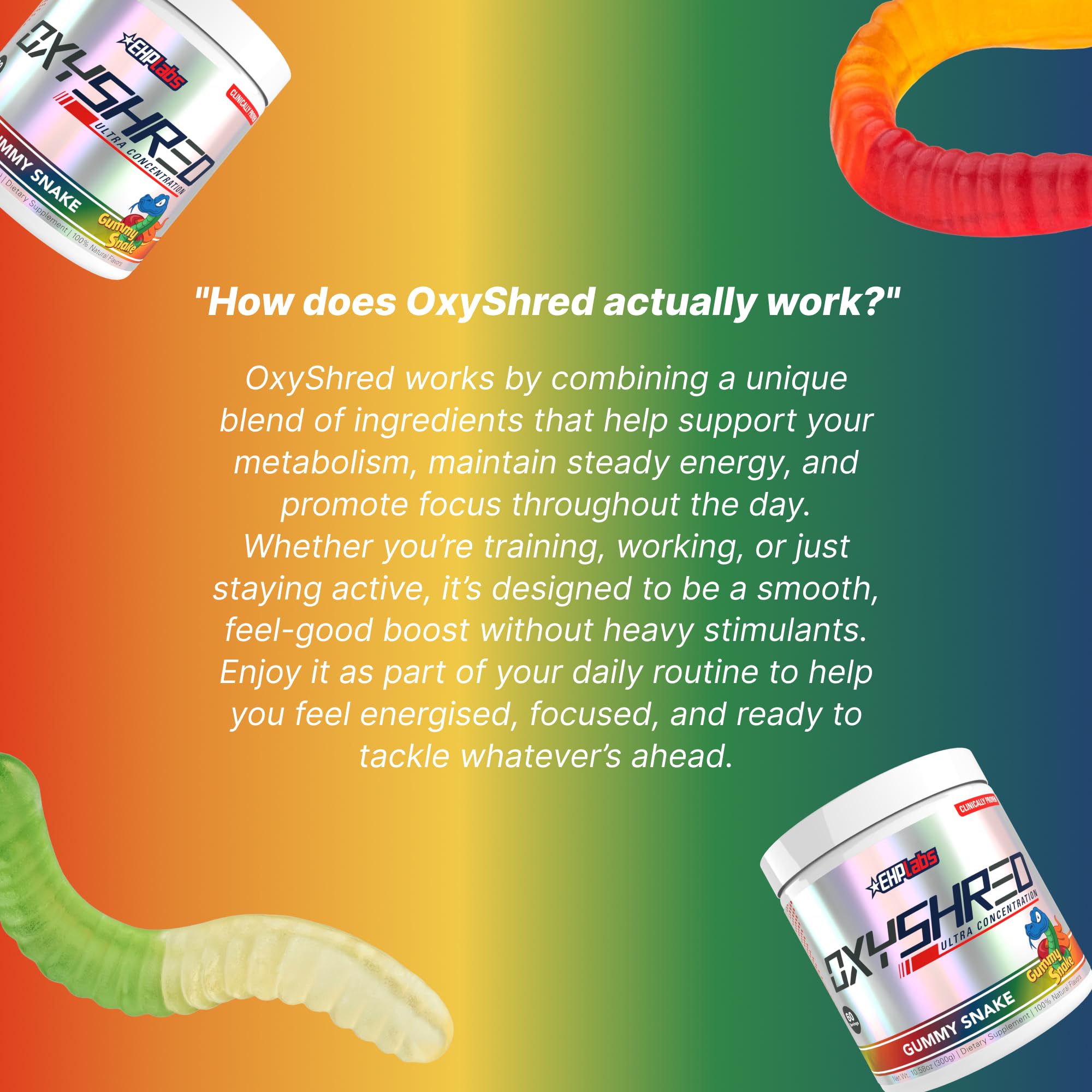 Etiqueta de OxyShred EHP Labs mostrando ingrediente clave y garantía de calidad