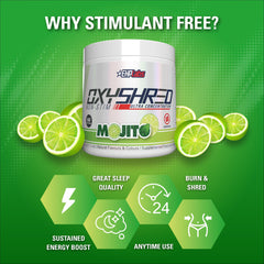 Detalle de etiqueta de EHP Labs OxyShred con información nutricional y calidad GMP