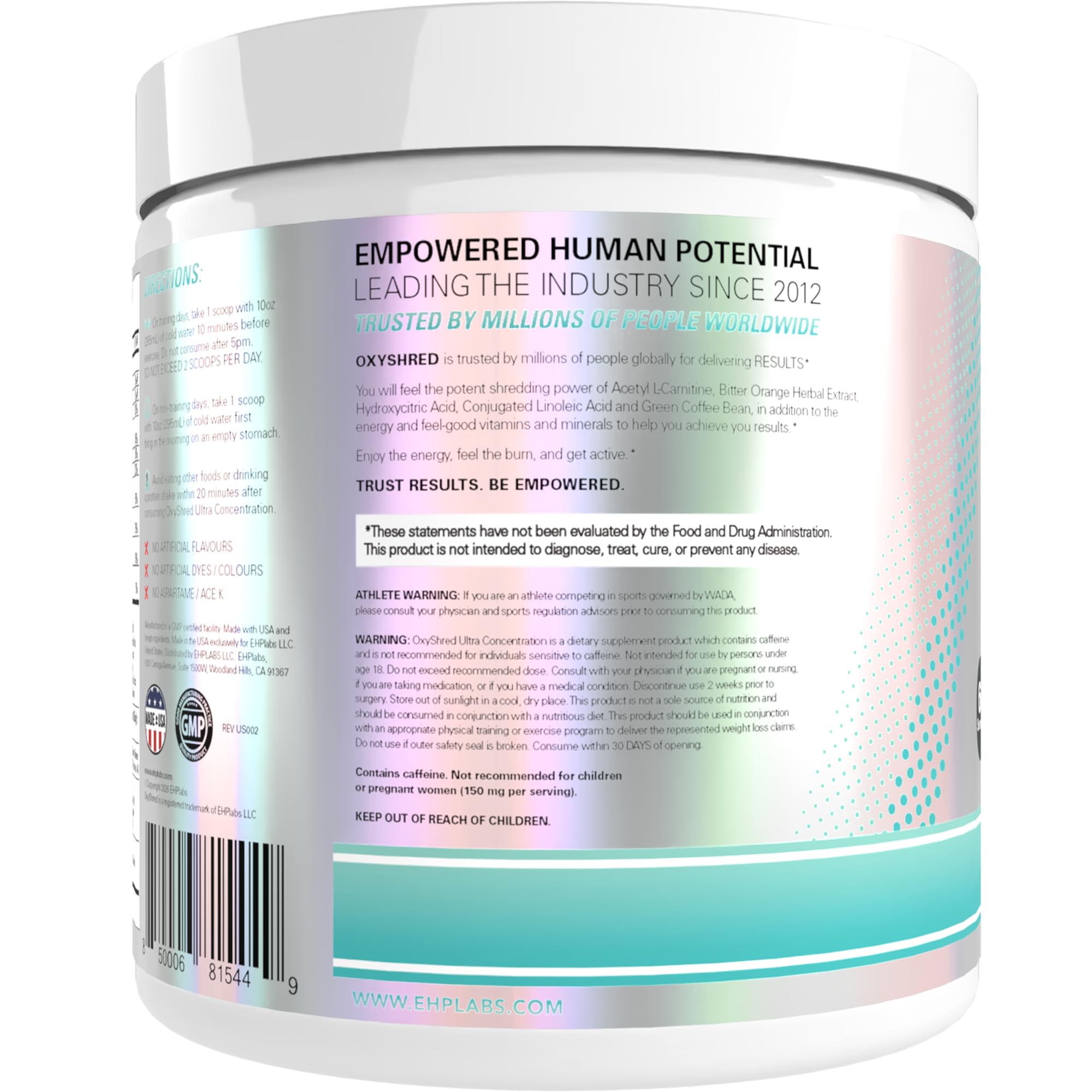 Etiqueta nutricional de EHP Labs OxyShred detalle de ingredientes y calidad
