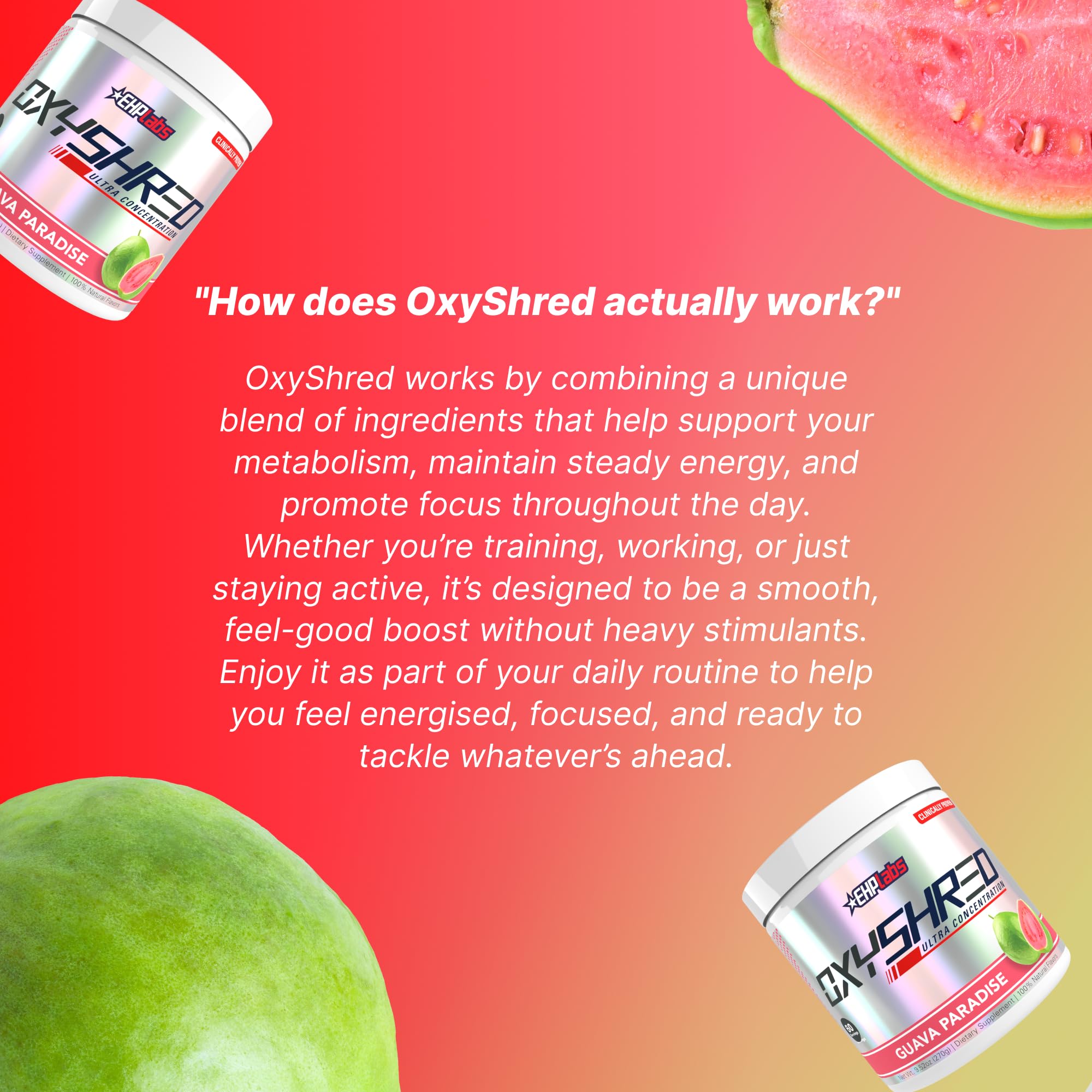 Etiqueta nutricional EHP Labs OxyShred enfocada en dosis y certificaciones