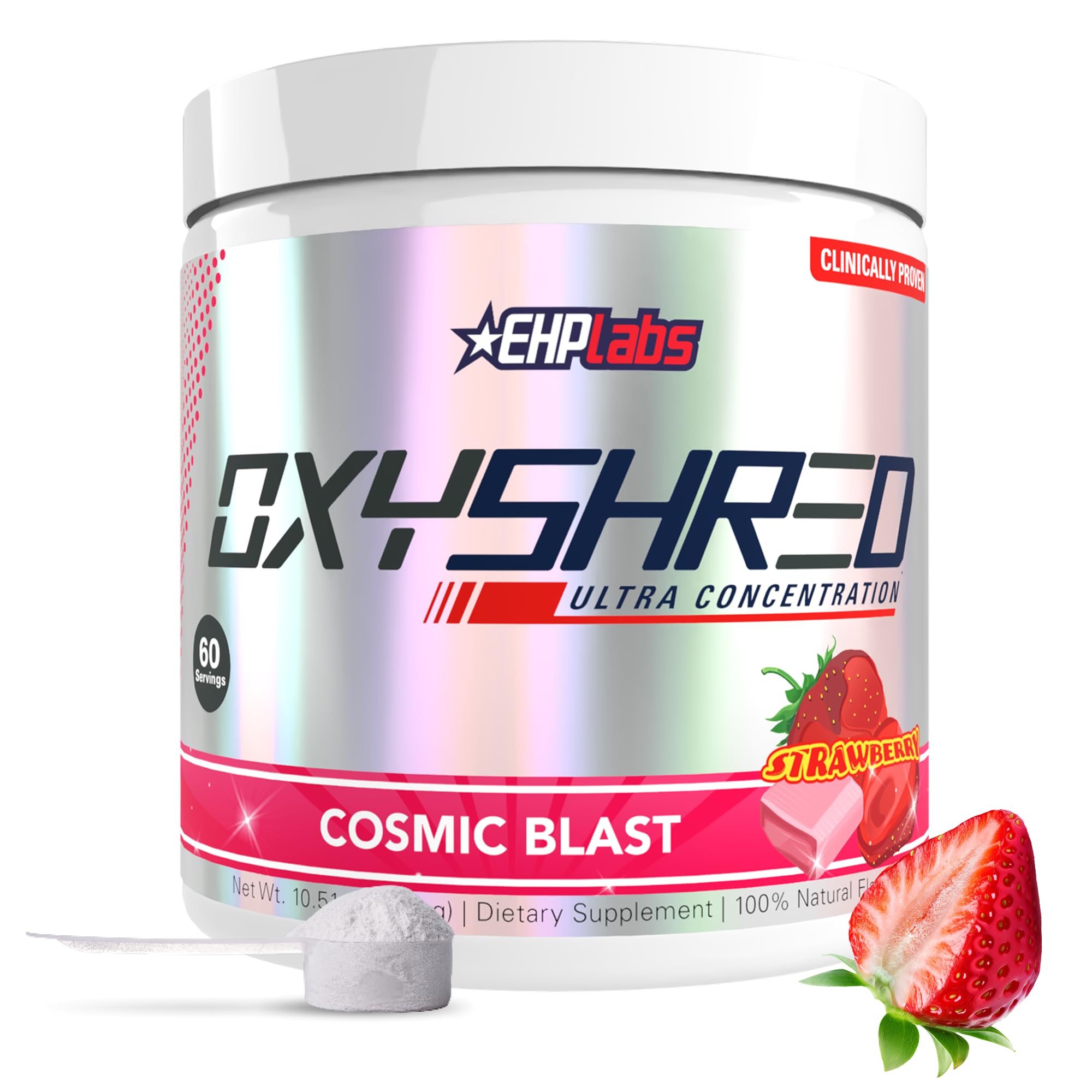 EHP Labs OxyShred frente del envase mostrando diseño y cantidad