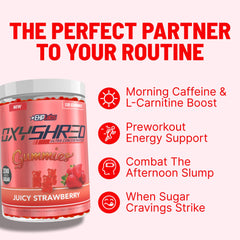 EHP Labs OxyShred Gummies etiqueta de ingredientes mostrando cafeína natural y L-Carnitina