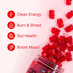EHP Labs OxyShred Gummies junto a extractos de té verde y café verde resaltando origen botánico