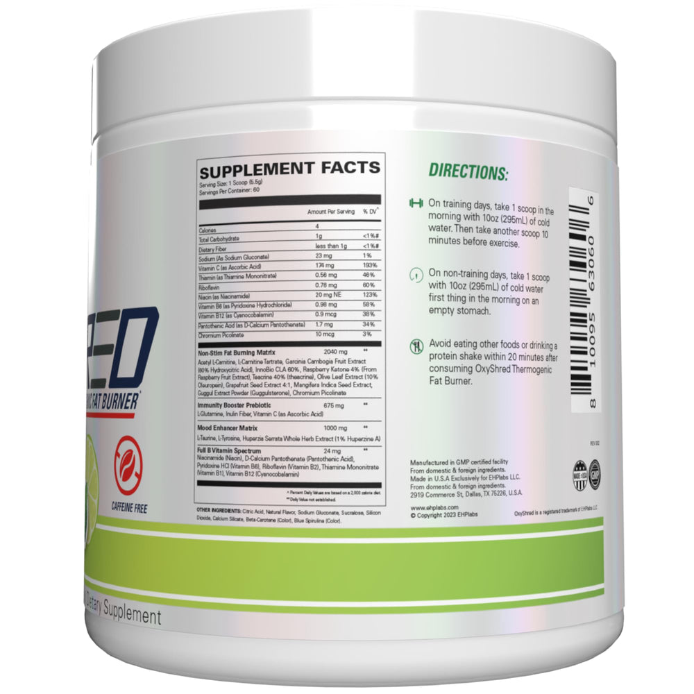 Ingredientes e insignias de calidad de EHP Labs OxyShred que garantizan control y pureza