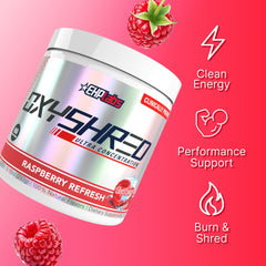 EHP Labs OxyShred polvo en cuchara mostrando textura fina y mezcla rápida para mejor disolución