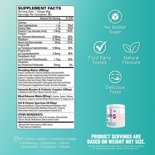 Polvo OxyShred textura fina de EHP Labs para mezclas fáciles y sabor agradable