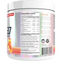 Envase abierto mostrando sabor Peach Candy Rings y color del polvo, EHP Labs experiencia gustativa