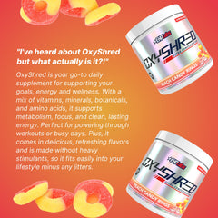 Comparación de tamaño del bote y la cuchara de servicio de OxyShred, EHP Labs para control de dosis