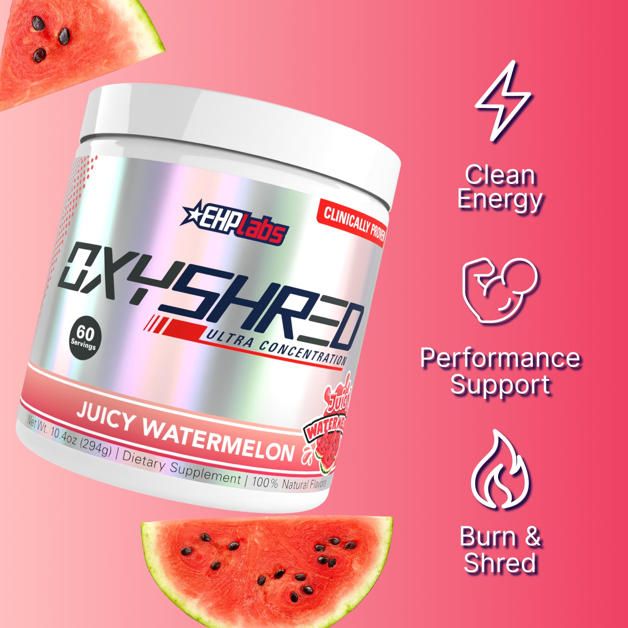 Vaso con OxyShred mezclado EHP Labs mostrando disolución rápida