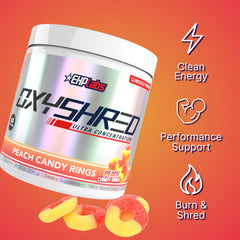 Vaso con OxyShred mezclado y bebida efervescente, EHP Labs para energía antes del entrenamiento