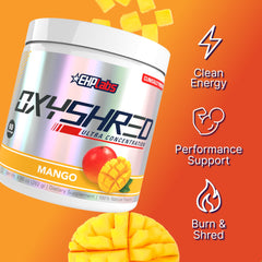 Vaso preparado de OxyShred de EHP Labs listo para beber, energía previa al entrenamiento
