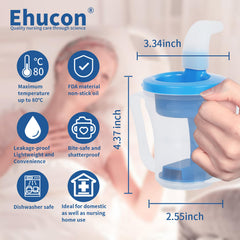 Ehucon taza junto a una mano para comparar tamaño y capacidad aproximada