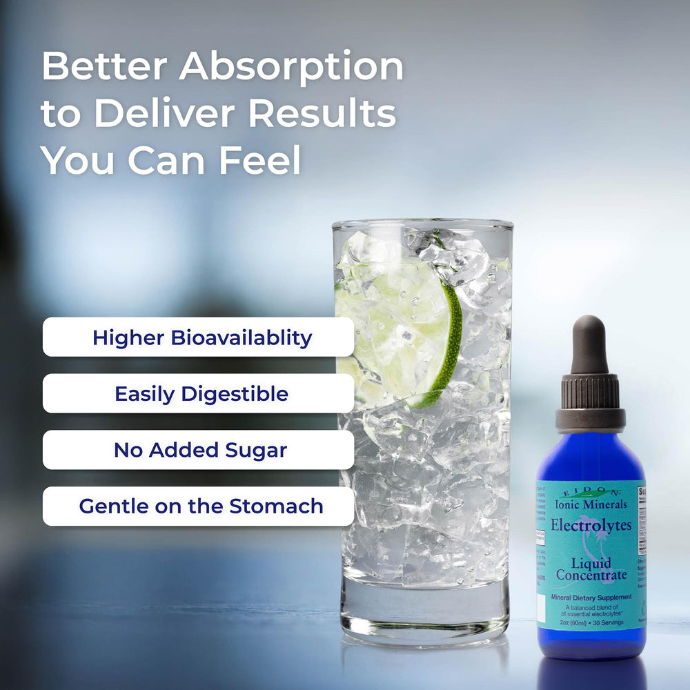 Eidon Ionic Minerals gotas disolviéndose en agua para hidratación rápida