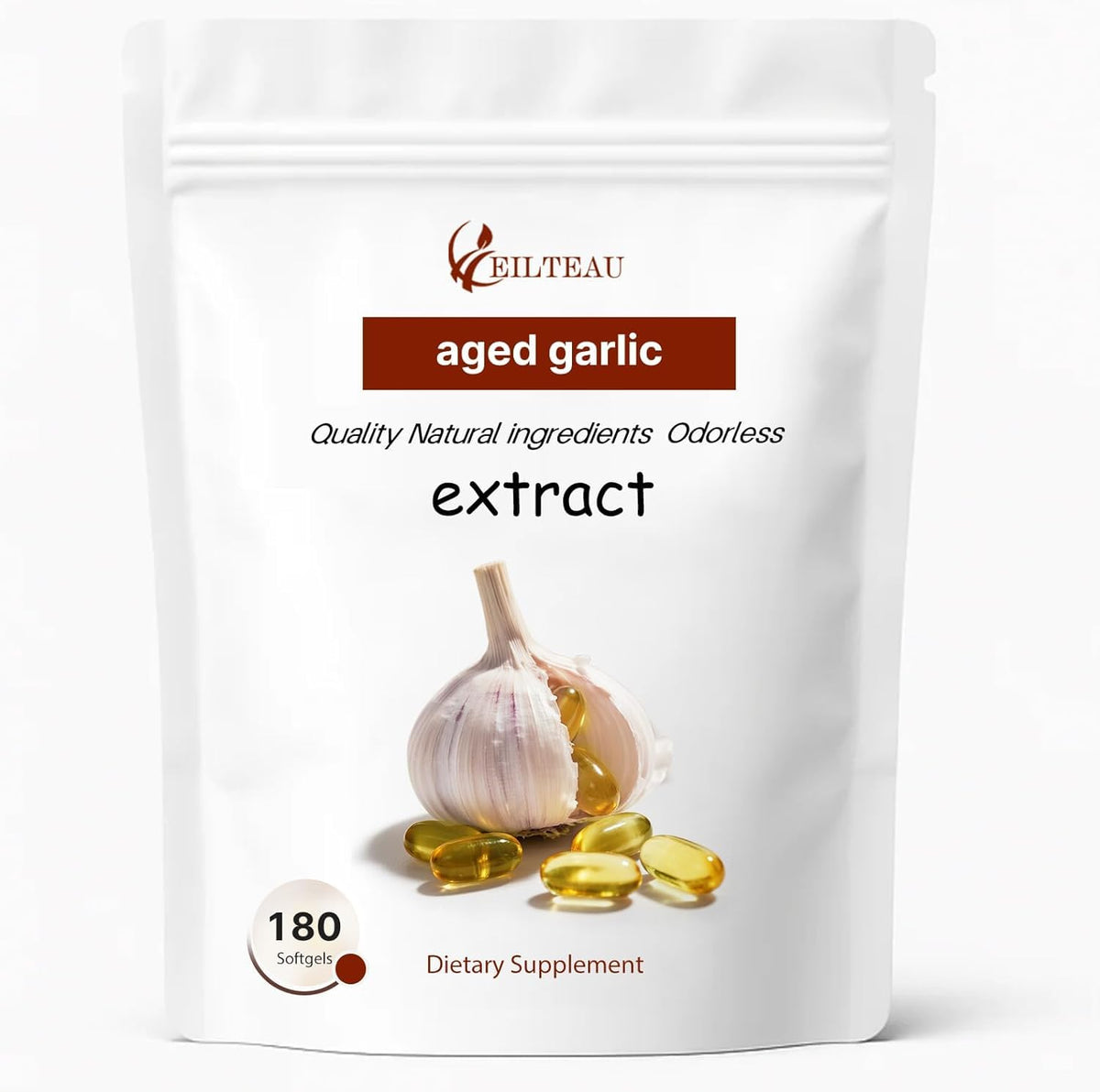 EILTEAU frasco frontal mostrando 180 softgels y duración prolongada