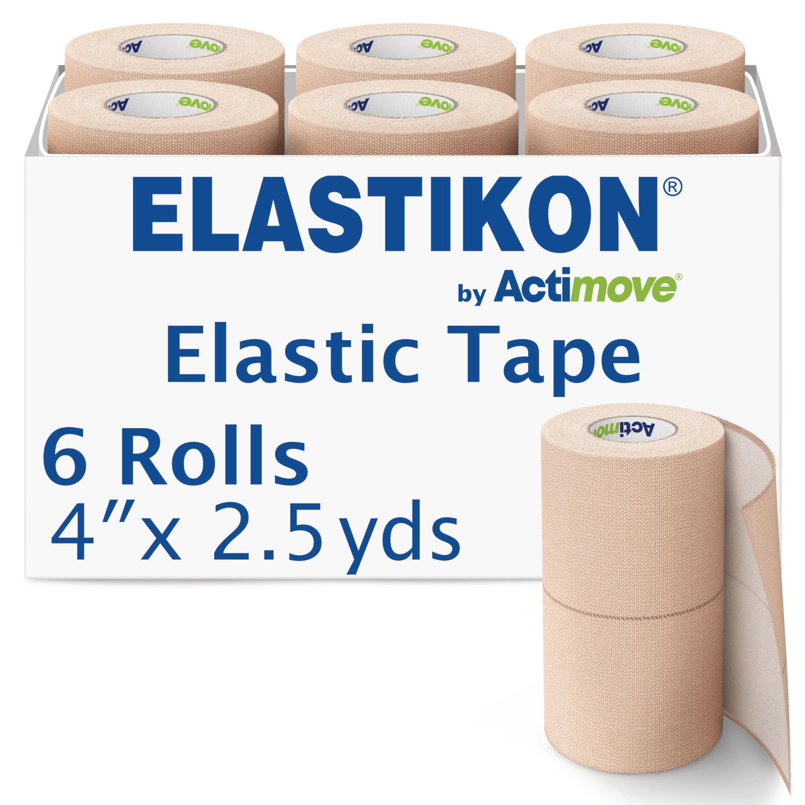 Elastikon by Actimove frente del empaque mostrando pack de seis y beneficio de reposición
