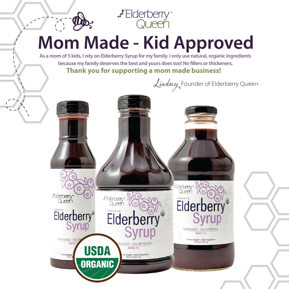 Elderberry Queen comparación de tamaño con cuchara para controlar dosis
