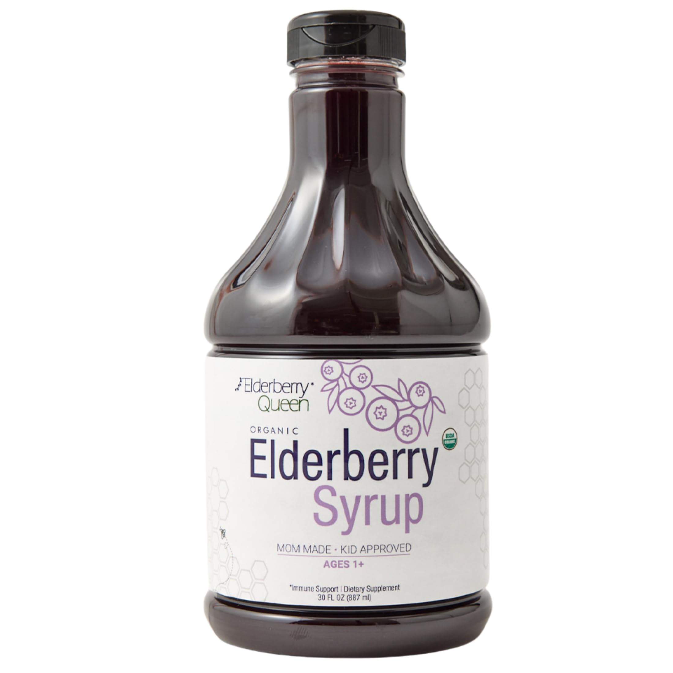 Elderberry Queen frente del envase mostrando diseño y tamaño práctico