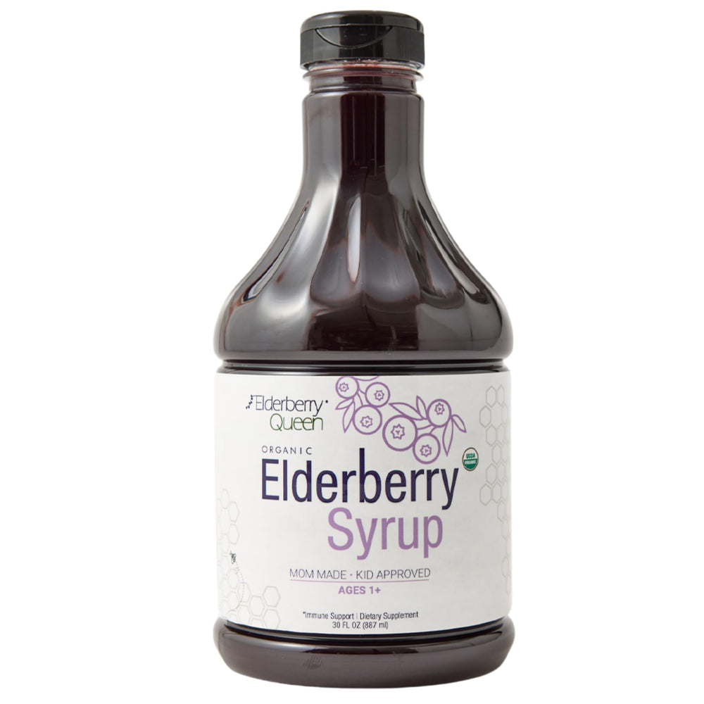 Elderberry Queen frente del envase mostrando diseño y tamaño práctico