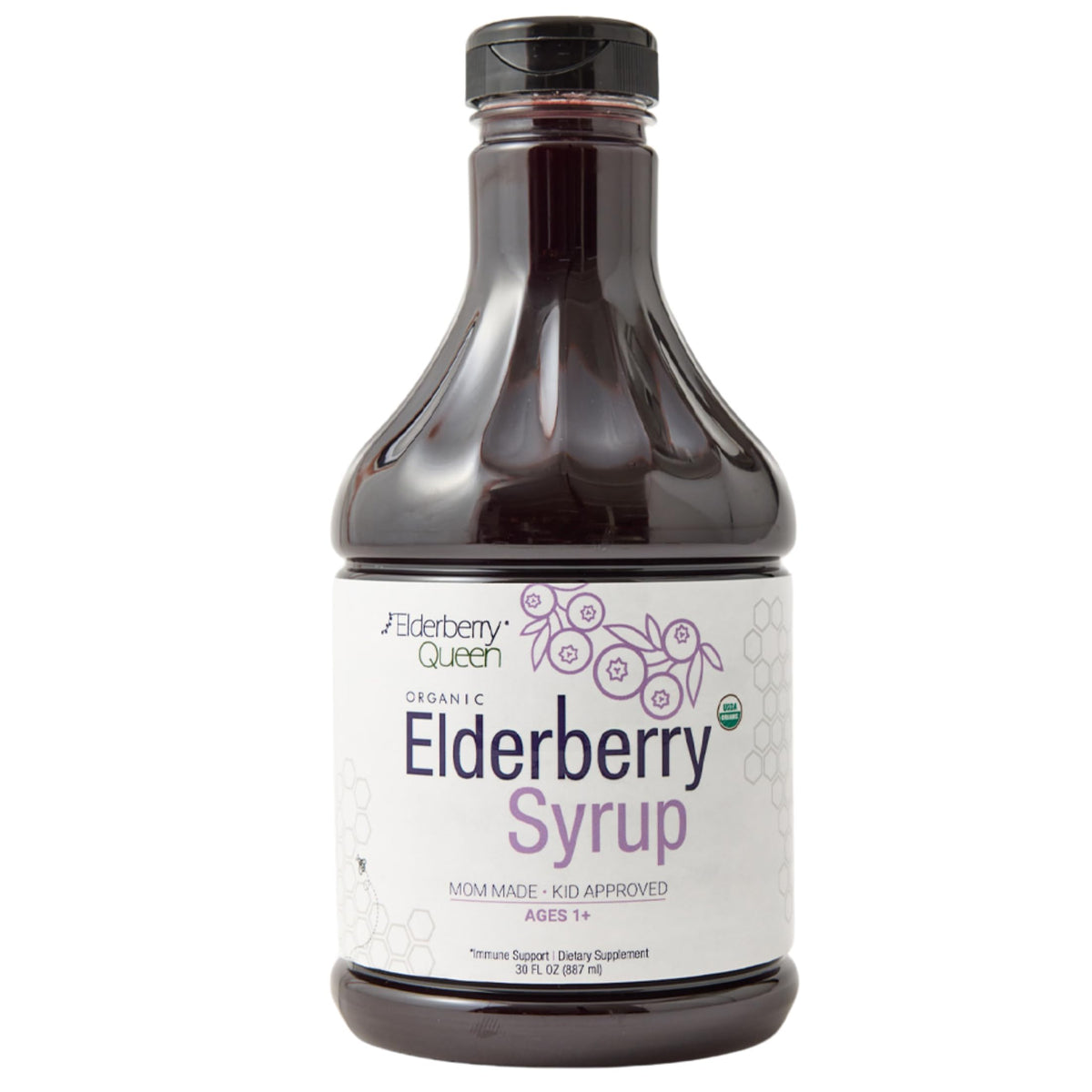 Elderberry Queen frente del envase mostrando diseño y tamaño práctico