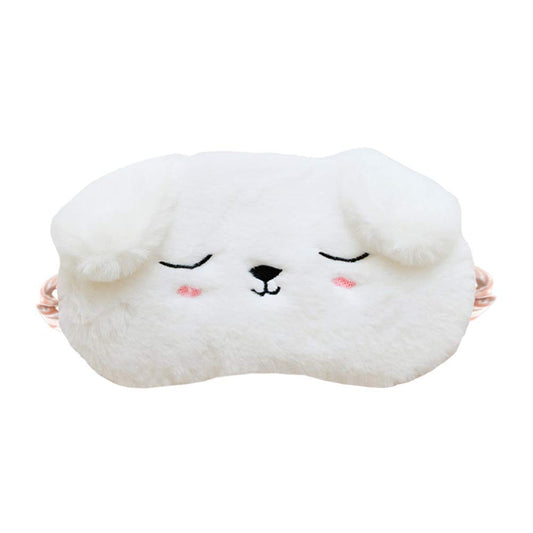 EleCharm máscara de sueño con forma de perro blanco de peluche para dormir mejor.