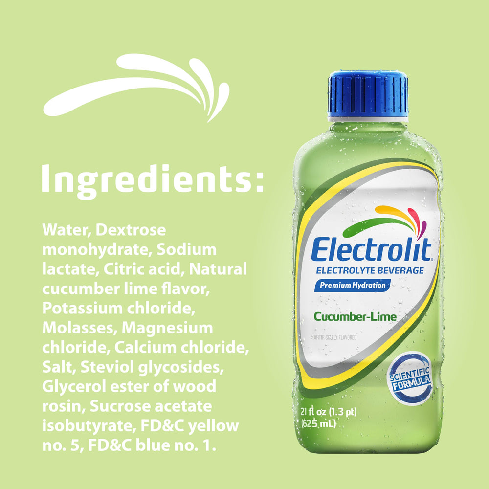 Electrolit junto a una botella de agua para comparar tamaño y porciones disponibles