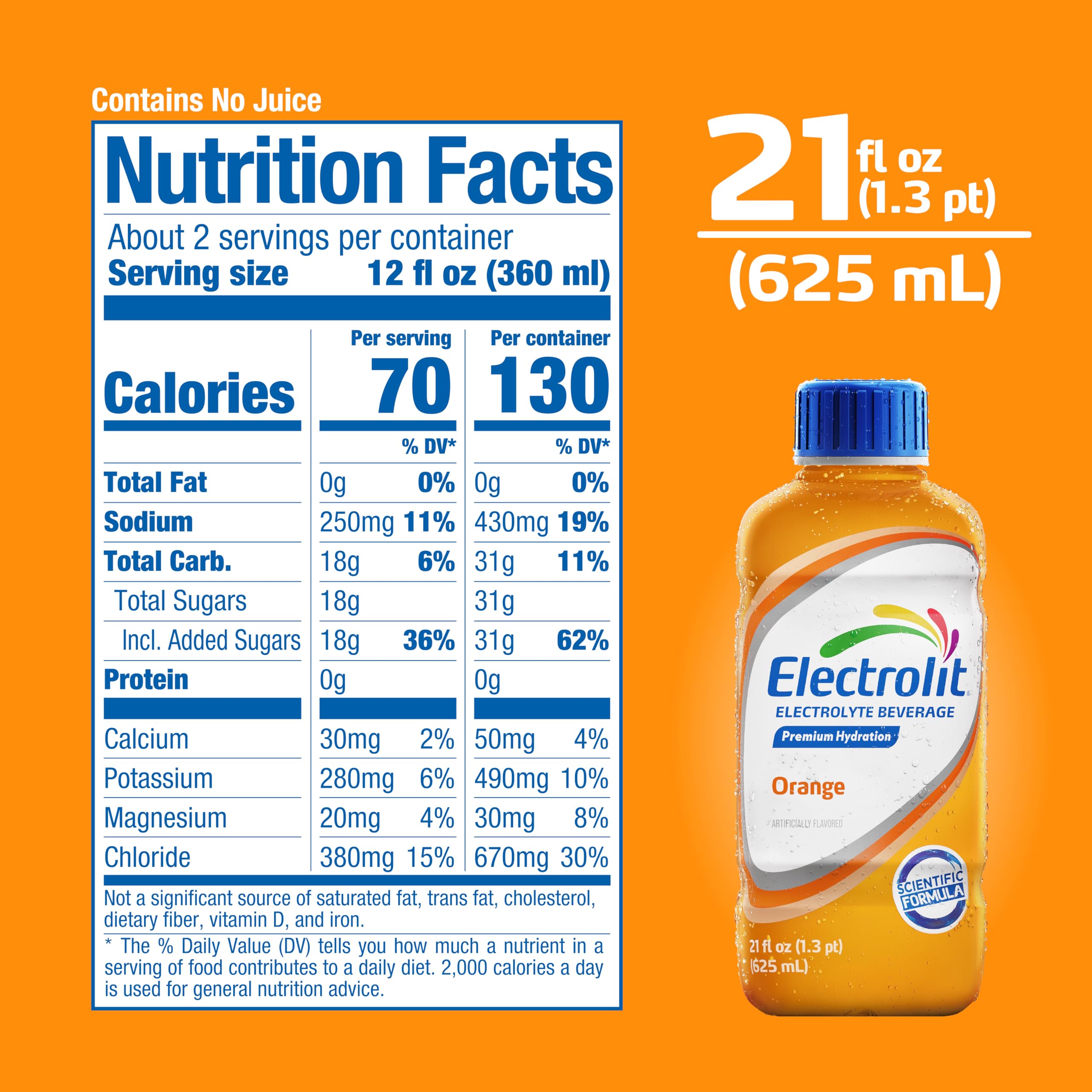Comparación de tamaño Electrolit 621 ml junto a mano para referencia de porción práctica