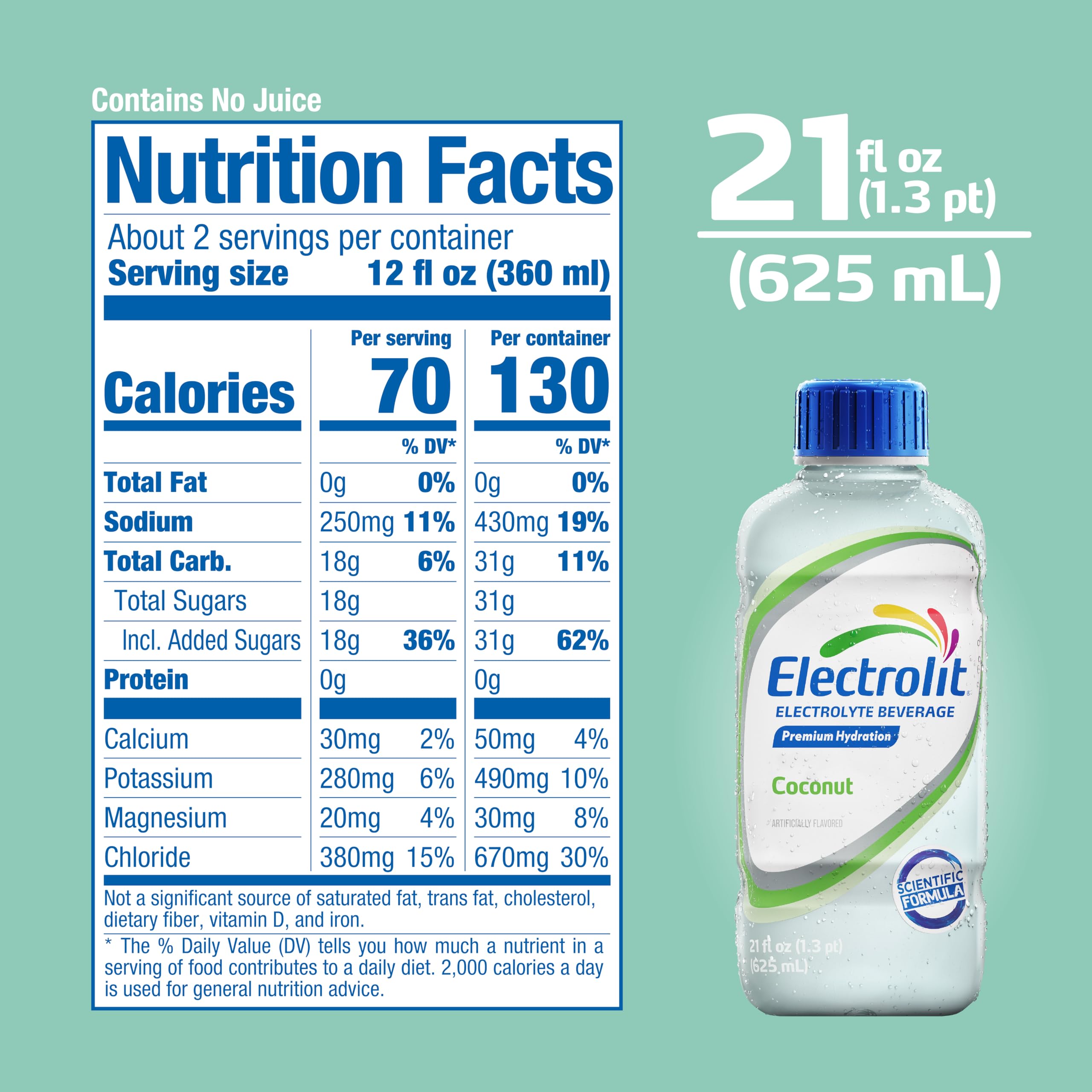 Etiqueta nutricional Electrolit coco mostrando electrolitos y valores clave