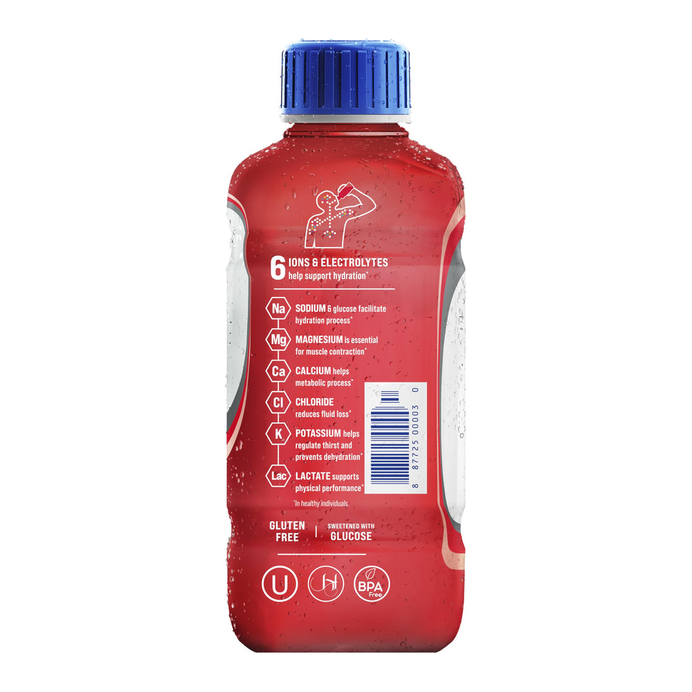 Electrolit botella junto a mano para comparar tamaño práctico