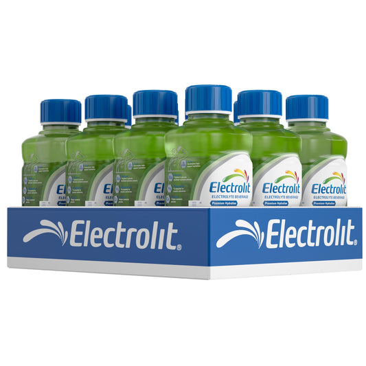 Electrolit botella frontal manzana verde mostrando el diseño y beneficio de hidratación